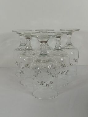Vintage Phaltzgraff Clear Floral-Trim Wine Glasses (Set of 6) -